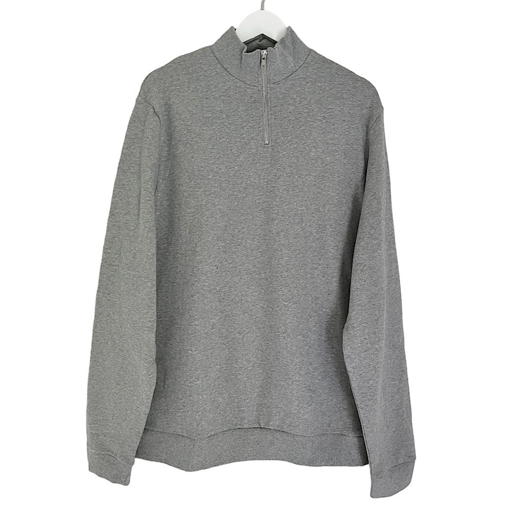 NEW ASOS Men’s Half Zip Organic Cotton Sweatshirt Grey Marl‎ Size Large